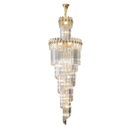 Post-Modern Duplex Villa Hall Crystal Chandelier Simple Light Luxury Jump Floor Floor Rotating Hollow Long Strip Crystal Chandel