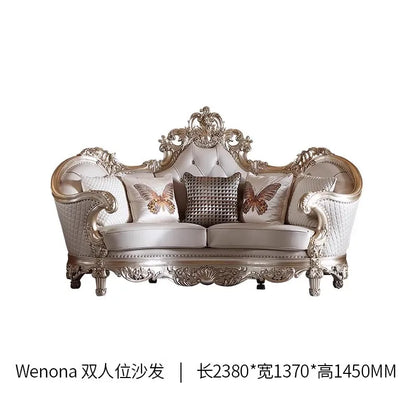 Leather Living Room Sofas Luxury European Beige Wooden Curved Modern Couch Double Lounge Designer Canape Salon Furniture