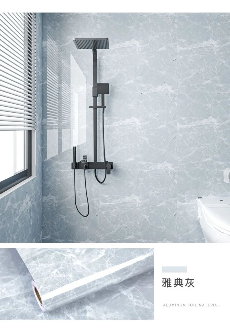Foil Marble Self Adhesive Waterproof Wallpaper for Bathroom Wall Deocr Kitchen Oil Peoof High Temperature Resistance Stickers