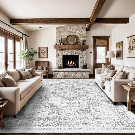 Washable Rugs, Living Room Area Rug Indoor Large Non Slip, for Apartment Bedroom Office Light Grey, Rugs for Bedroom