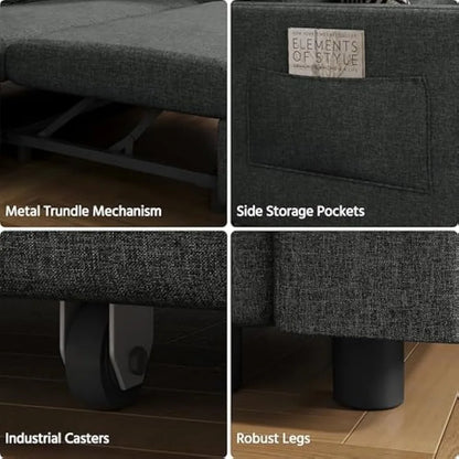 55.5 in Convertible Sofa Bed，Trundle Loveseat W/Pull-Out Trundle Bed Sleeper Sofa，for Living Room Bedroom，Convertible Couch