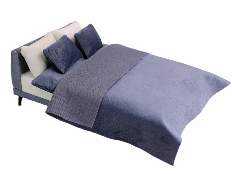 1:12 Dollhouse Miniature Furniture Modern Bedroom Bed /W Pillows Fabric Bed OB11 Toy
