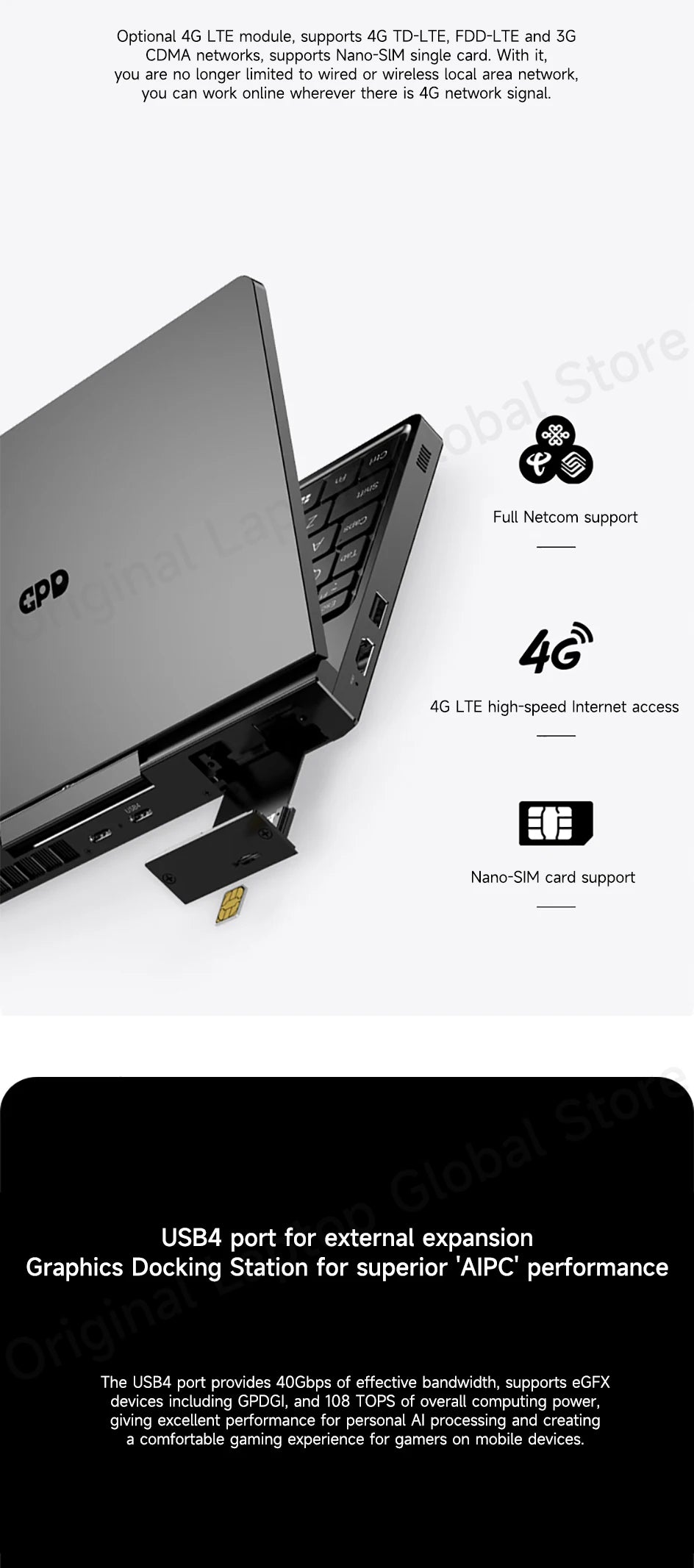 GPD Pocket 4 2025 Model AMD R7 8840U/AI 9 365/AI 9 HX 370 Processor 8.8-inch 2.5K Resolution 144 Hz Refresh Rate Mini Laptop