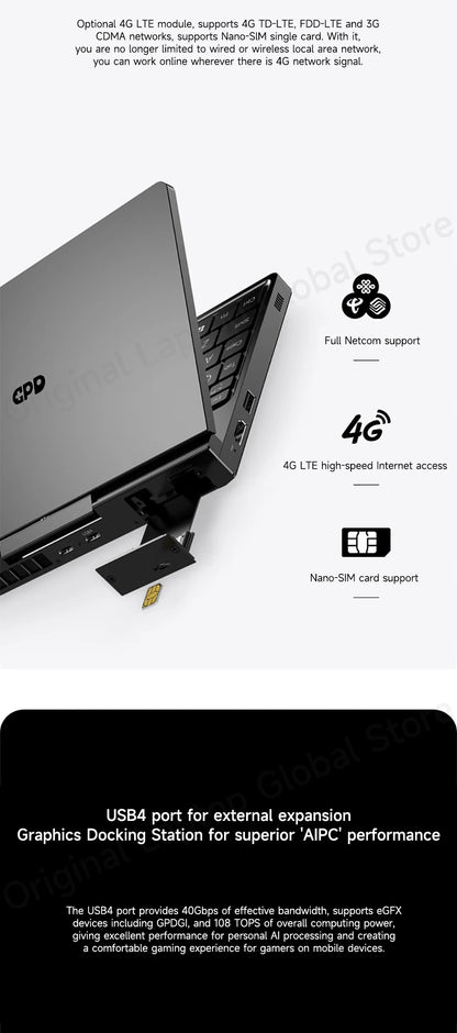 GPD Pocket 4 2025 Model AMD R7 8840U/AI 9 365/AI 9 HX 370 Processor 8.8-inch 2.5K Resolution 144 Hz Refresh Rate Mini Laptop