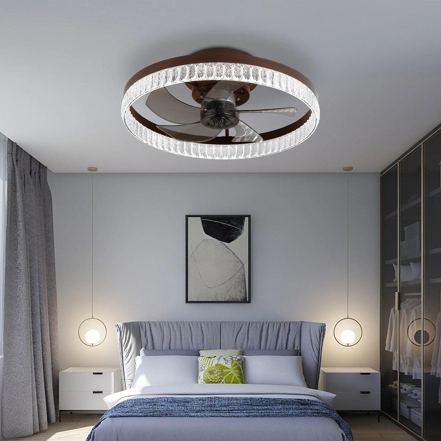 Ceiling Fans with Lights, Minimalist Ring Led Chandelier Fan with Remote Control Modern Ceiling Lamp for Bedroom Nursery Living