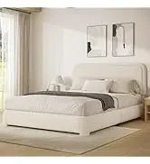 King and Headboard,Boucle Upholstered Platform Bed Frame,Modern Style,Soft Rounded Corners,No Box Spring Required,Easy