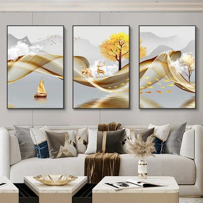3 Nordic Luxury Ribbon Abstract Wall Art Landscape Modern Poster Print Picture Living Room Home Decorative Painting