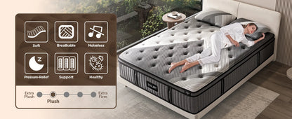 DIGLANT 14 Inch King Supportive Pressure Relief Soft Fabric Plush Hybrid Mattress Memory Foam with Pocket Springs Mattress