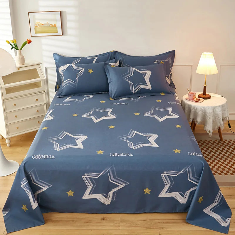 Abstract Geometric Stripe Lines Flat Sheet 3 Pieces 100% Cotton Bed Sheet Soft Comfortable Bedding for Guestrooms and Bedroom