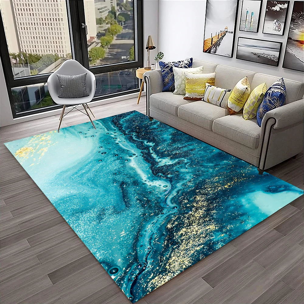 Luxurious Black Green Gold Colour Marble 3D Carpet Rug for Home Living Room Sofa Doormat Decor,kids Area Rug Non-slip Floor Mat