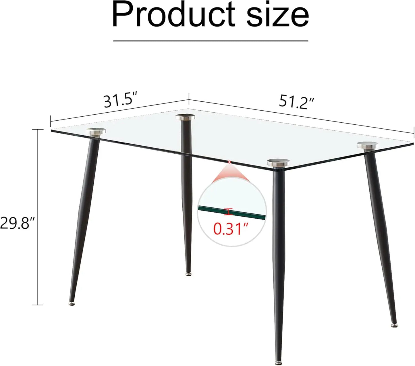 Glass Dining Table Set for 4,5 Piece Dining Table and Chairs Set，Modern Kitchen Dining Room Table with 4 Black PU Leather