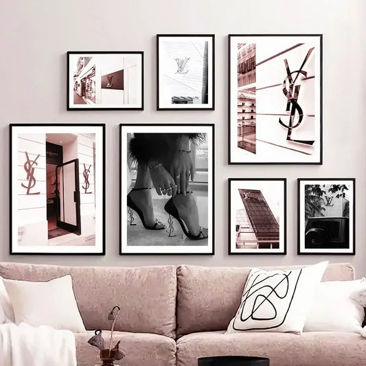 Pink Black Luxury Store Street Landscape Art Canvas Painting Fashion Romantic France Posters Wall Pictures For Living Room Decor