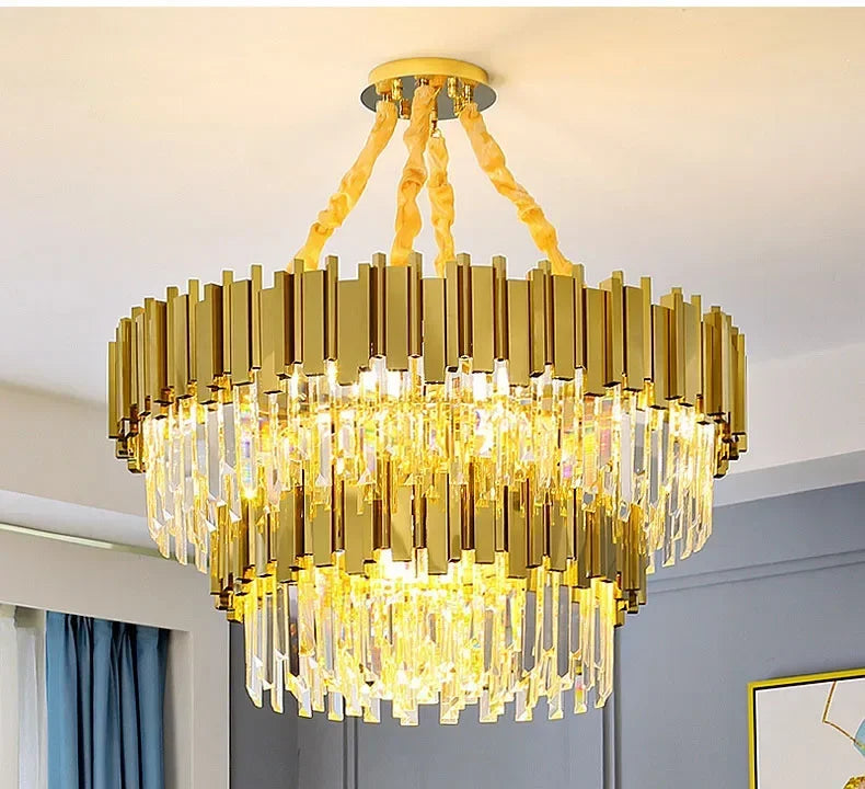 Light luxury golden luxury chandelier interior lighting hotel living room ceiling Led glossy lighting fixture crystal chandelier