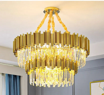 Light luxury golden luxury chandelier interior lighting hotel living room ceiling Led glossy lighting fixture crystal chandelier