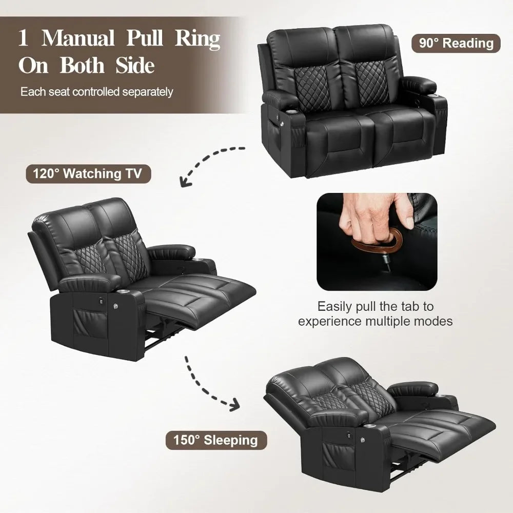 Loveseat Recliner Sofa Set 2+1+1 Pieces in Living Room, Reclining Loveseat Leather, 2 Recliner Chairs Sofa Seat