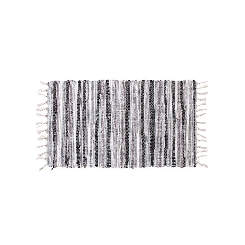 Cotton Tassel Carpet Rug Handmade Bedroom Rug Bedside Floor Mat Entrance Doormat Stripe Kitchen Mat Machine Washable Bath Rug