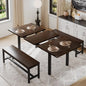 Dining Table Set for 4-8 People, Extendable Kitchen Table Set with 2 Benches and 2 Square Stools
