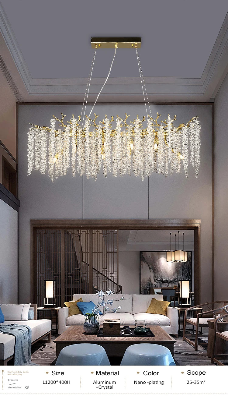 Round Gold Crystal Chandelier For Bedroom Living Room Dining Room Lounge Modern Luxury Gold Ceiling Crystal Branch Chandeliers