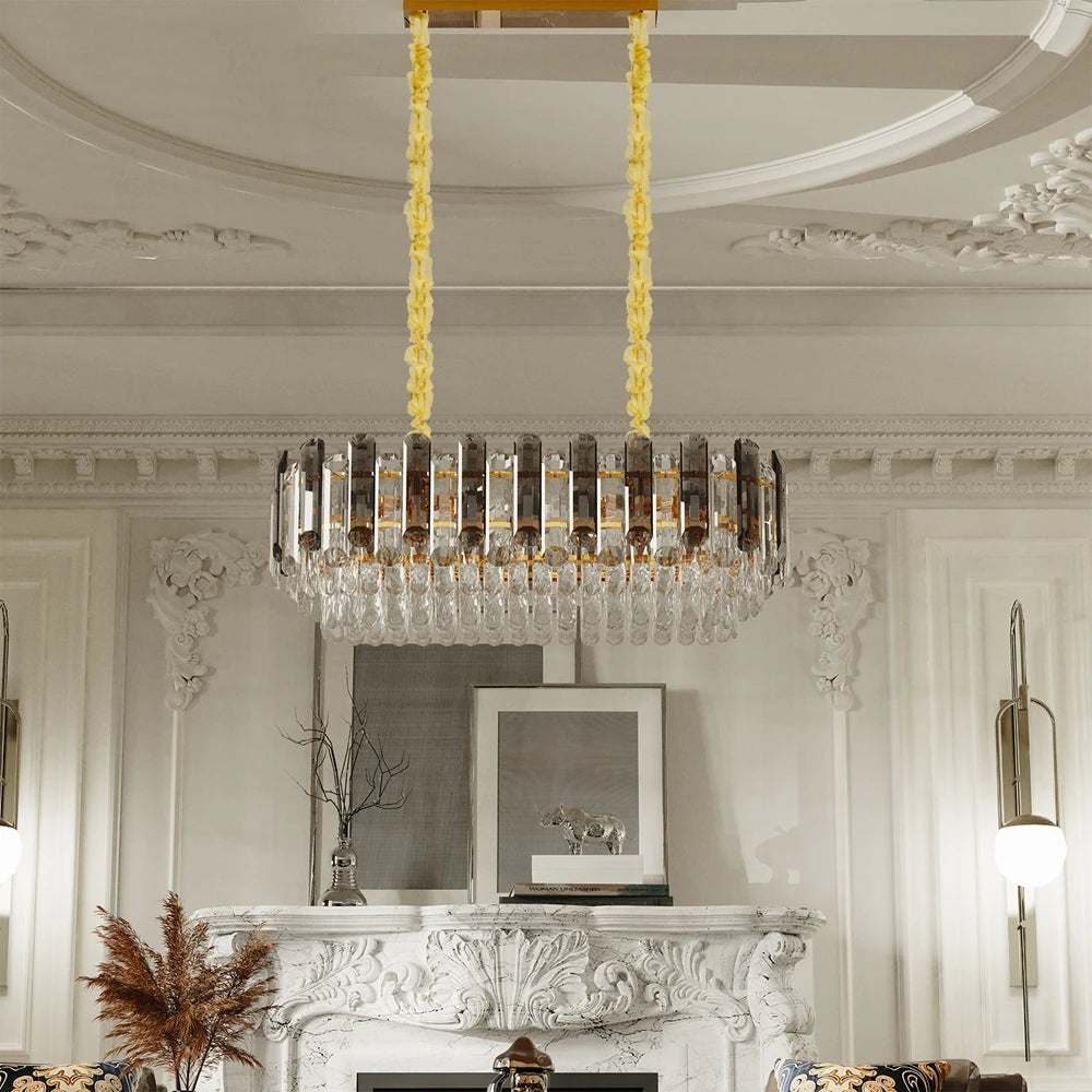 Vrygle Modern Crystal Chandeliers ,6-Light Crystal Rectangle Chandeliers, Dining Room Light Mount for Living Room Kitchen，room