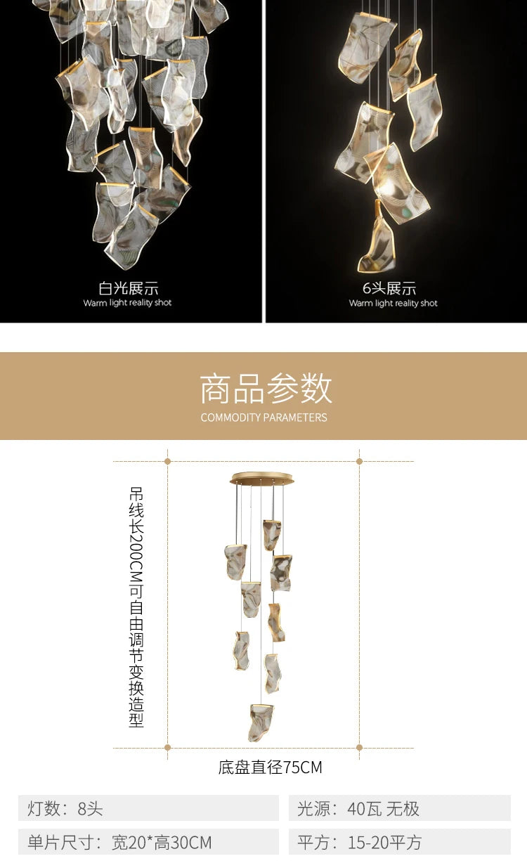 Light Guide LED Modern Chandelier living room decor lighting Duplex Rotating Stairs Pendant Lamp Dining room Hanging Lights
