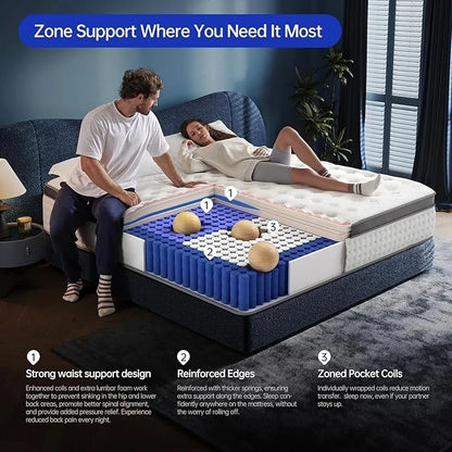 Queen Size Mattress, Queen Mattress in a Box,Superior Hybrid Mattress With Gel Memory Foam or Back & Lumbar Support