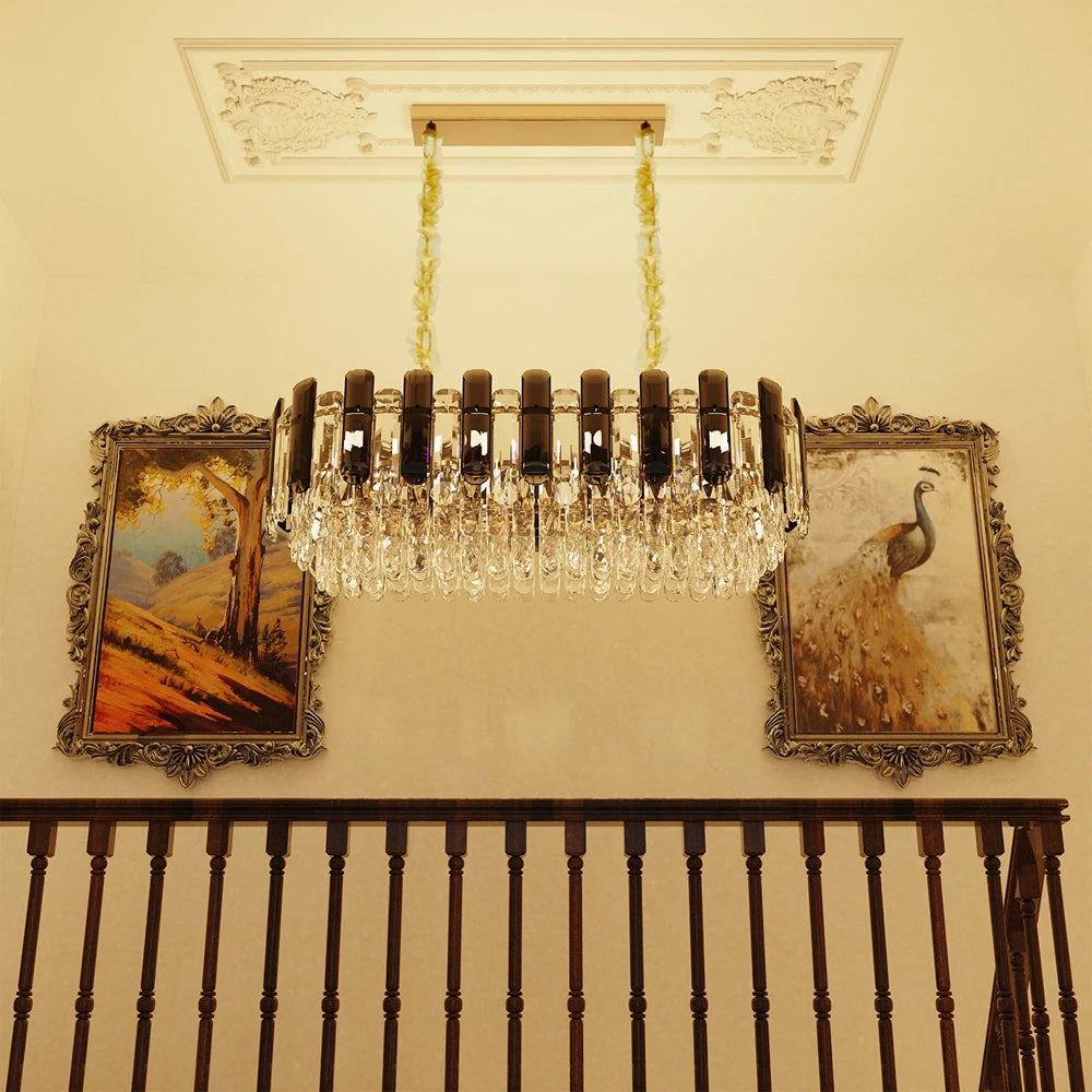 Vrygle Modern Crystal Chandeliers ,6-Light Crystal Rectangle Chandeliers, Dining Room Light Mount for Living Room Kitchen，room