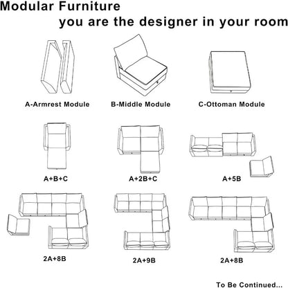 Square Ottoman Module for Modular Segmented Sofas, Storage Ottoman Footstools, and Seat Cubes, Water Blue