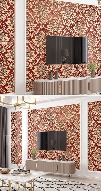 European 3D Relief Embossed Damask Wallpaper Bedroom Living room Background Floral Pattern 3D Textured Wall Paper Home Decor