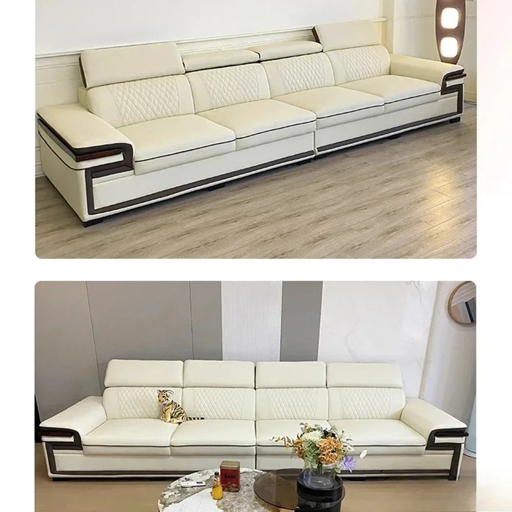 MINGDIBAO Premium Italian Genuine Leather Sofa Set for Living Room with Adjustable Headrests, Bluetooth Speaker, Wireless Charge