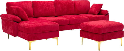 U-Shaped Sectional Sofa Couch, 4 Seat Sofa Set for Living Room, Convertible L-Shaped Velvet Couch Set with Chaise Lounge