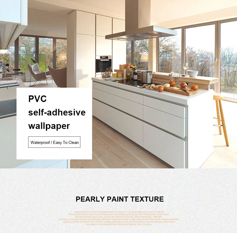 PVC Waterproof Oil-Proof Wallpaper White Self-Adhesive Kitchen Cabinet Table Top Old Furniture Renovation Color Change Stickers