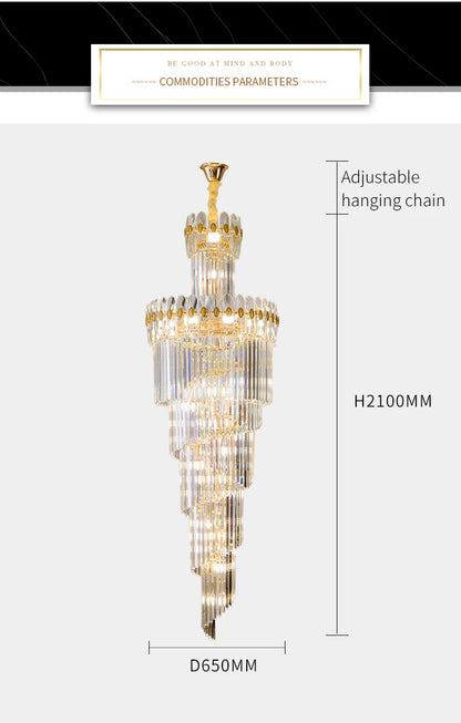 Post-Modern Duplex Villa Hall Crystal Chandelier Simple Light Luxury Jump Floor Floor Rotating Hollow Long Strip Crystal Chandel
