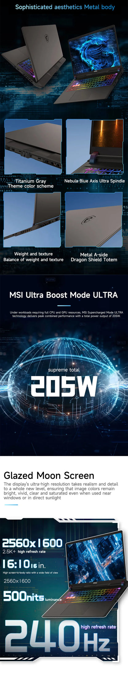 2025 MSI Vector 16 HX AI Gaming Laptop 16 Inch 2.5K 240Hz IPS Screen Netbook Ultra 9-275HX 32GB 1TB RTX5070Ti Netbook Computer