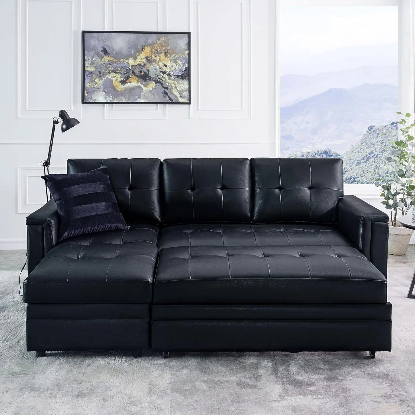 Sofa Beds, with USB Ports-L-Shaped Couch Convertible Pull-Out Bed,Timeless Design,Sturdy Construction, Air Leather Sofas