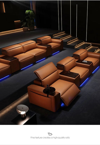 Modern Multifunctional Electric Recliner Sofa Home Theater Video Room Genuine Leather Fabric Wood for Living Video Hall