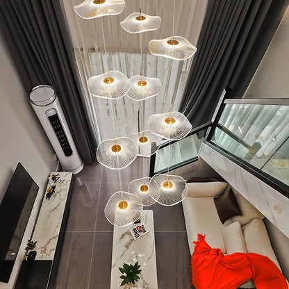 Led Staircase Pendant Lamp Modern Circular Lotus Leaf Living Room Chandelier Designer Villa Style Large Penthouse Chandelier