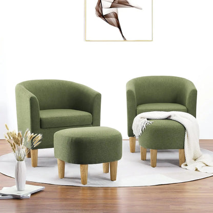 Accent Chair, Sherpa Chair White Fluffy Chair Teddy Barrel Chair with Ottoman Comfy ArmChair Footrest Set