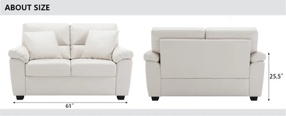 Morden Fort white leather love seat and sofa set, modern luxury and comfy furniture sleeper pouches for living room, apartment,
