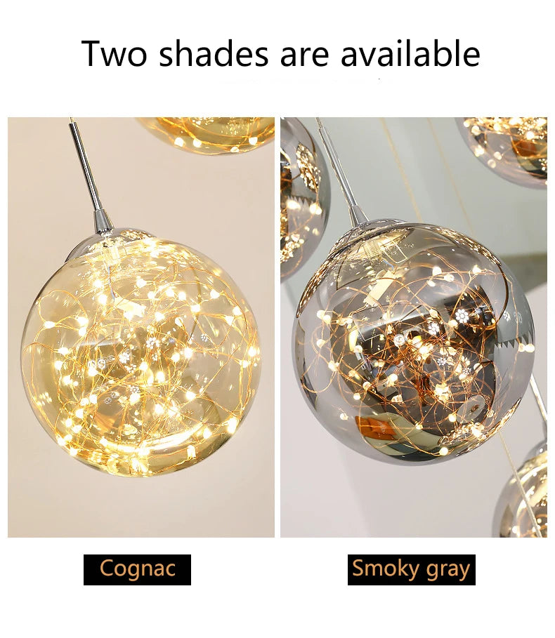 Modern Led Chandelier Glass Ball Dimmable for Staircase Living Room Pendant Lamps Home Decor Lighting Suspension Design Lusters