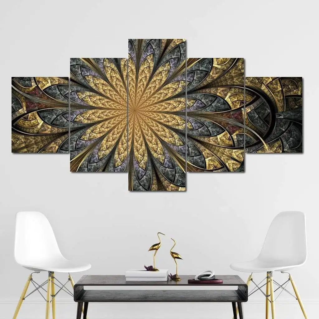 5 Panels Aesthetic Landscape Canvas Painting Abstract Natural Landscape Golden Light Art Luxury Posters Prints Living Room Decor