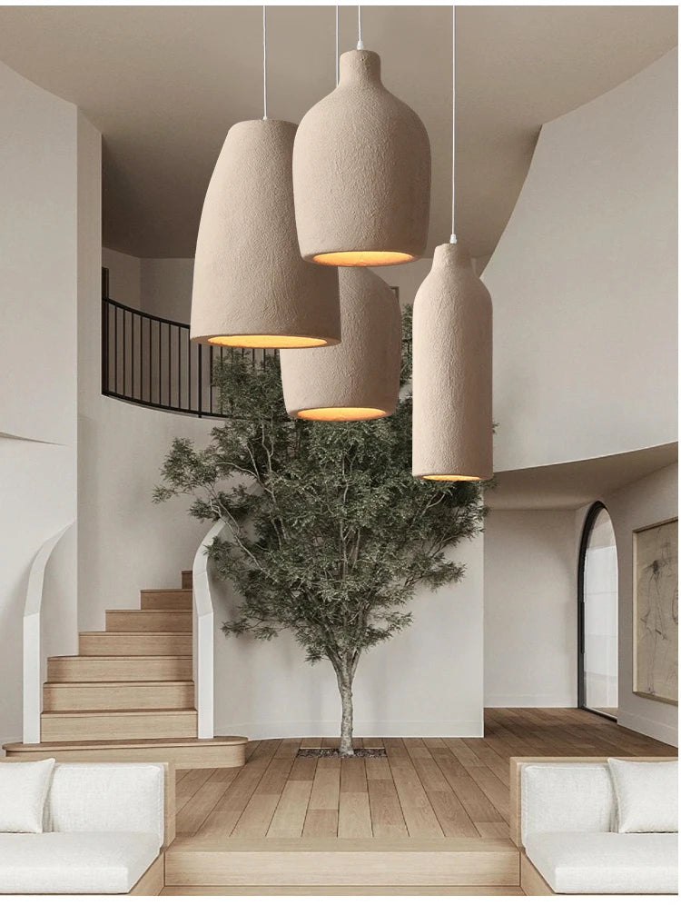 Wabi Sabi Restaurant LED Chandelier Light Bar Designer Bedroom Bedside Lamp Home Decor Cement Living Room Homestay Hanging Light