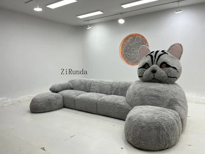 Cat-shaped cartoon animal sofa living room creative size apartment fabric plush sofa