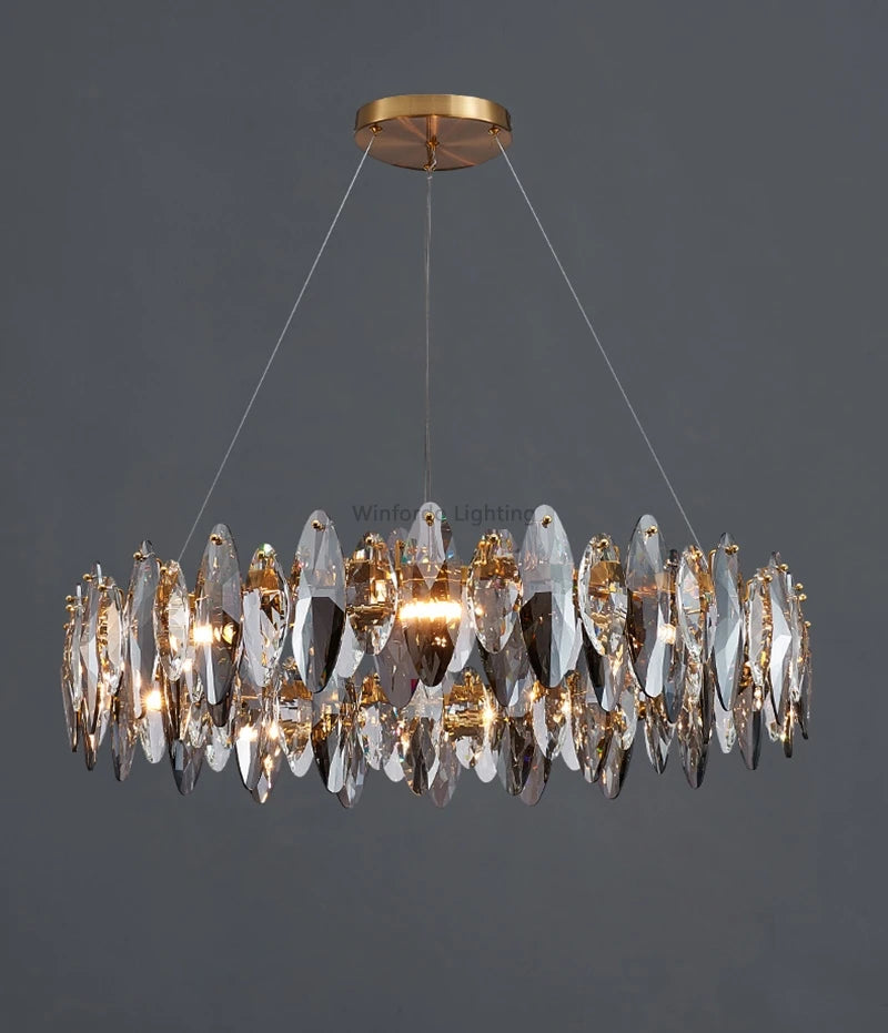 Modern Grey Clear Crystal Chandelier Light Luxury LED Lamp Fixture For Living Dining Room Winfordo Lighting