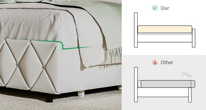 Queen Bed Frame with LED Lights, Upholstered Bed Frame with 4 Storage Drawers, Princess Platform Bed with Diamond Headboard