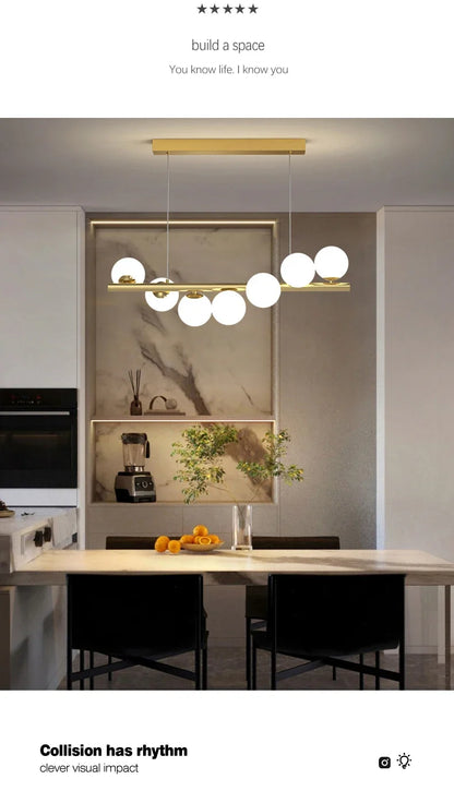 Modern Led Long Ceiling Chandelier Suspension Glass Balls Dining Table Room Kitchen Home Decor Hanging Lamp Front Desk Lights
