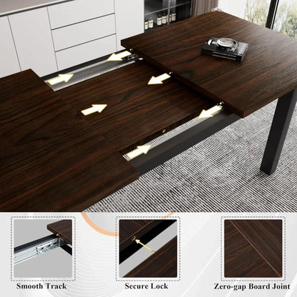 Dining Table Set for 4-8 People, Extendable Kitchen Table Set with 2 Benches and 2 Square Stools