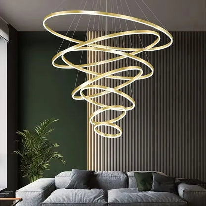 Modern LED pendant lights suitable for bedrooms, living rooms, and dining rooms. Circular ceiling chandelier, home lighting.