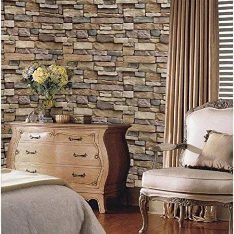 Waterproof Self-Adhesive Stone Brick Wallpaper for Living Room Kitchen Bedroom Removable Stickers for Fall Aesthetic Wall Decor
