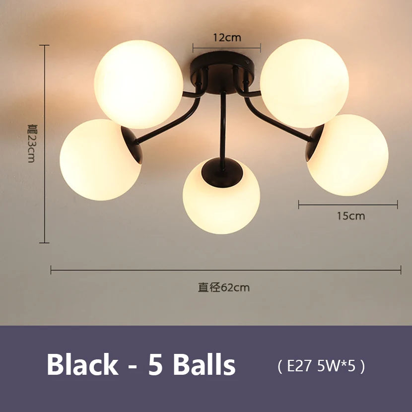 Nordic Milk White Glass Chandel Ceiling Lights for Living Room Bedroom LED Chandelier Kitchen Light Black Lighting Light Fixture