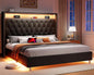 King Bed Frame with Headboard LED Lights and Charging Station, Velvet Tall Upholstered Platform Bed Storage No Box Spring Needed
